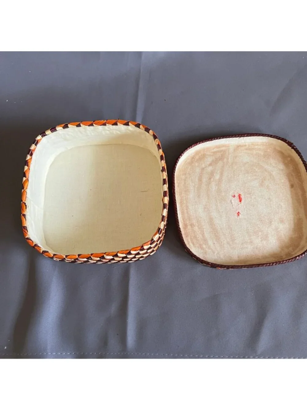 Woven Bamboo Trivet Set with Decorative Storage Box With Lid - Geometric Pattern - Picture 2 of 5